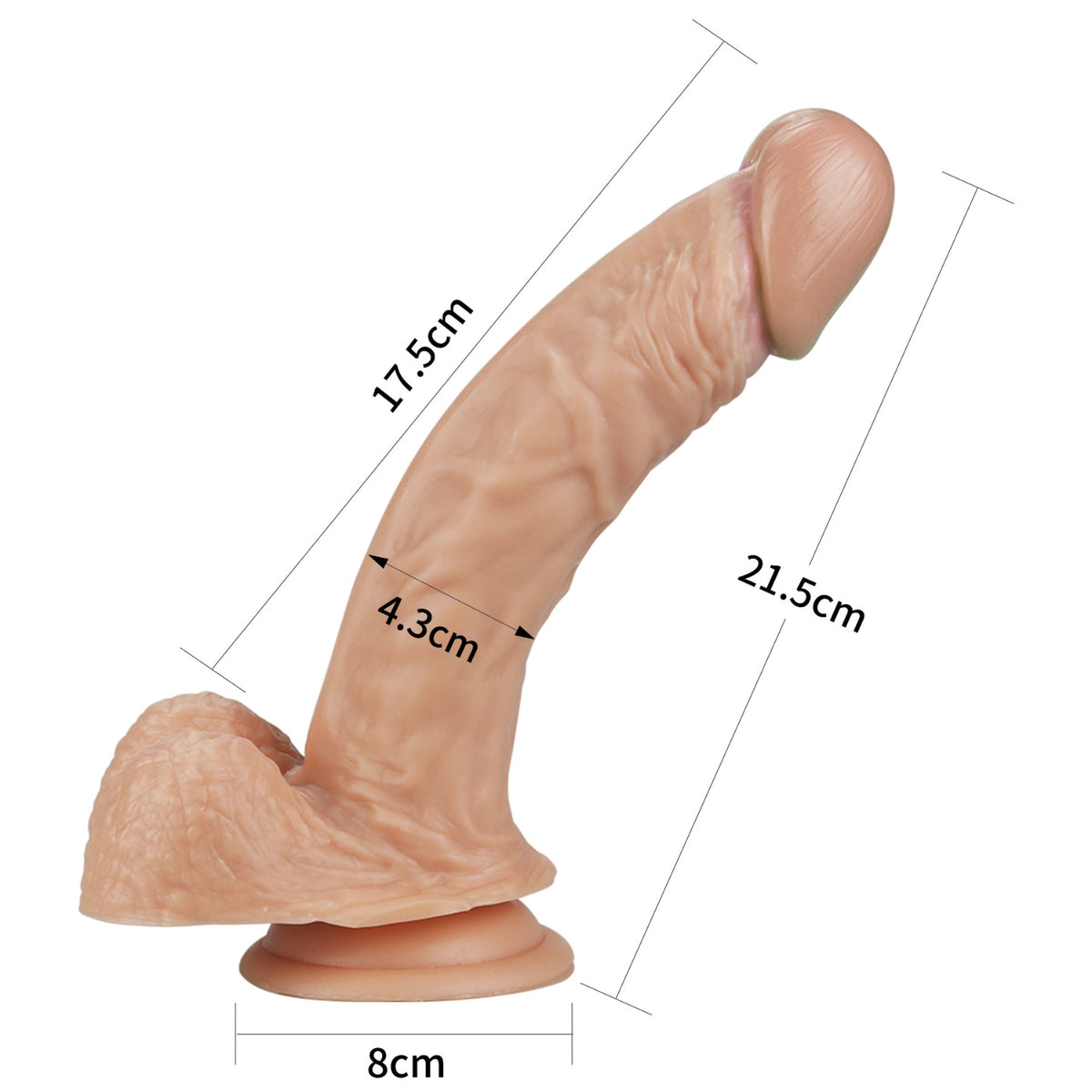 Izliekts dildo ar piesūcekni LOVETOY Real Extreme (21.5 cm) - preces izmēri
