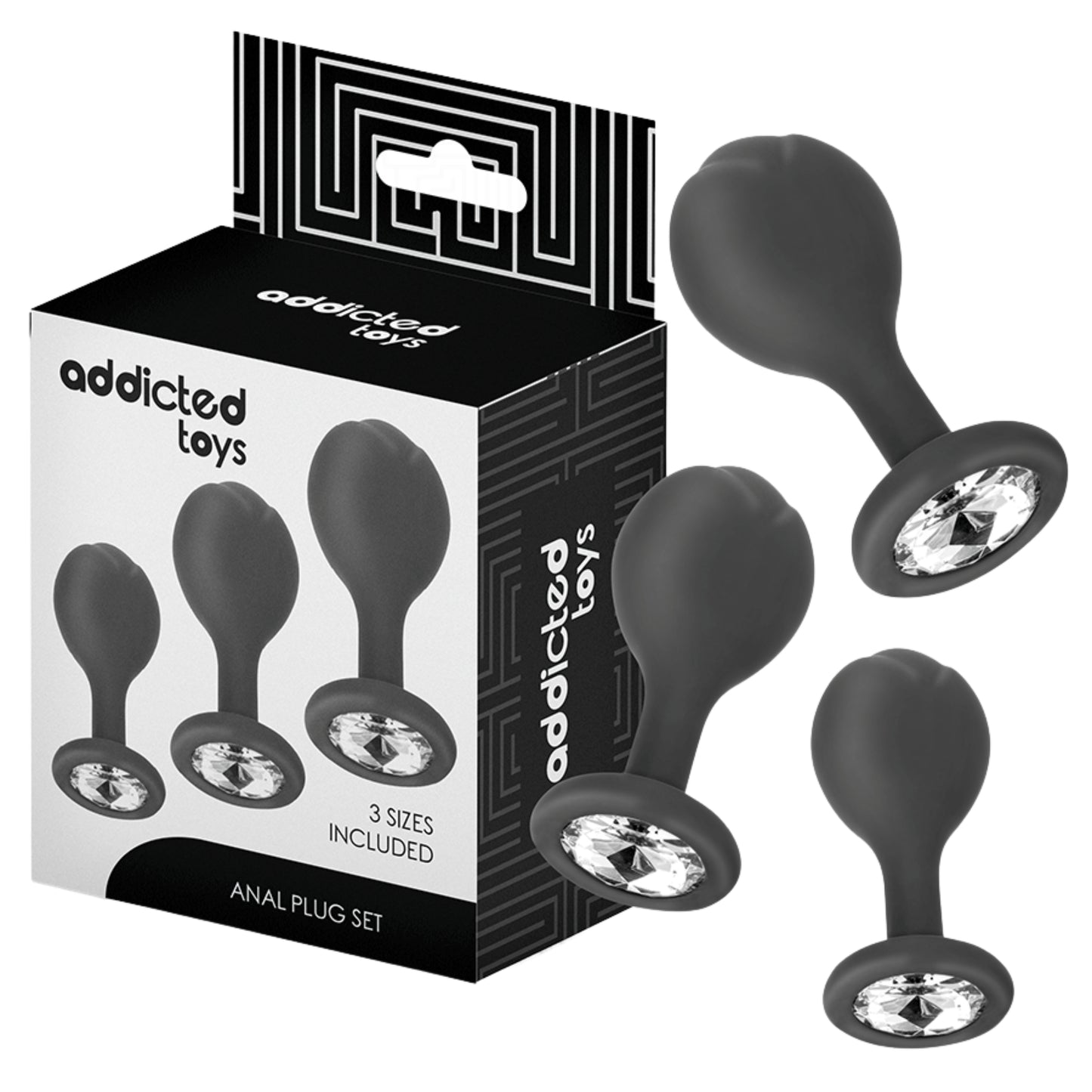ADDICTED TOYS 3 silikona anālo aizbāžņu komplekts ar kristāla pamatni