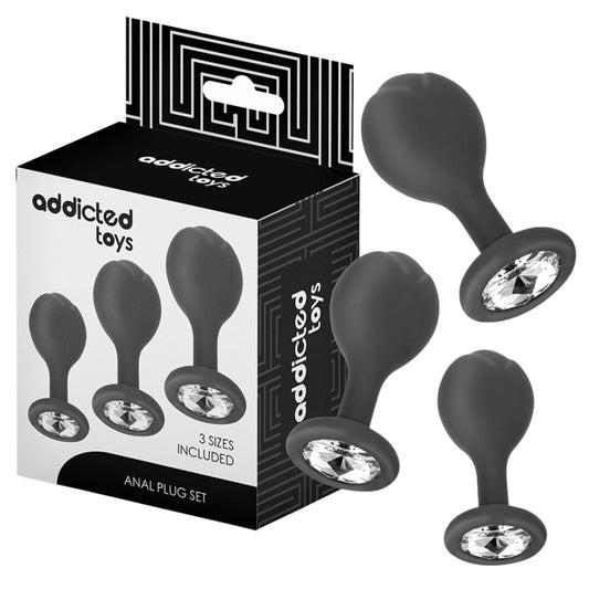 ADDICTED TOYS 3 silikona anālo aizbāžņu komplekts ar kristāla pamatni
