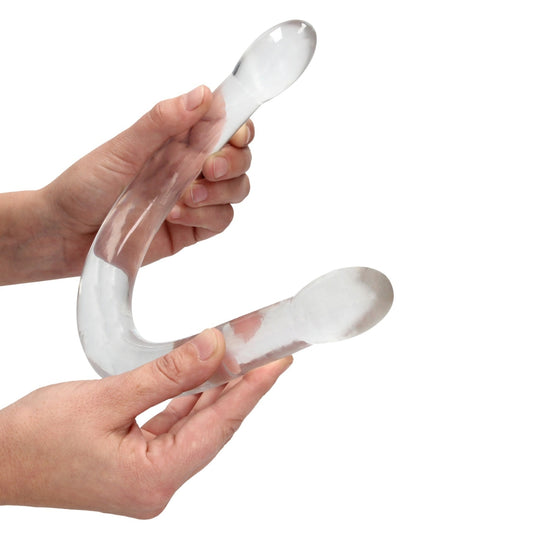 RealRock Crystal Clear divpusējs dildo, caurspīdīgs (42 cm)