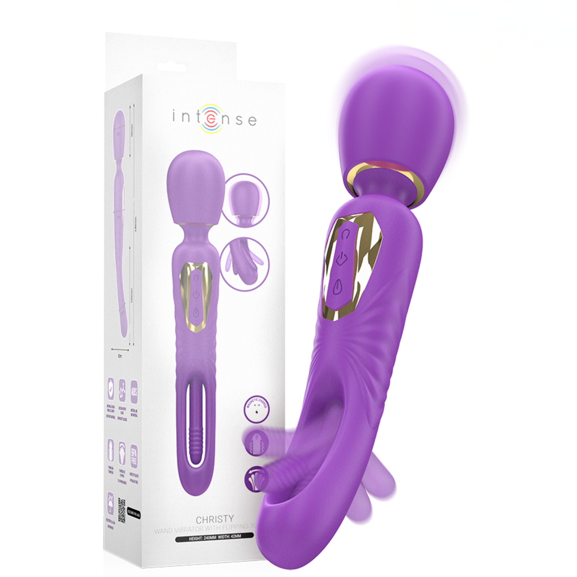 INTENSE Christy divpusējs masāžas vibrators ar kustīgu mēlīti