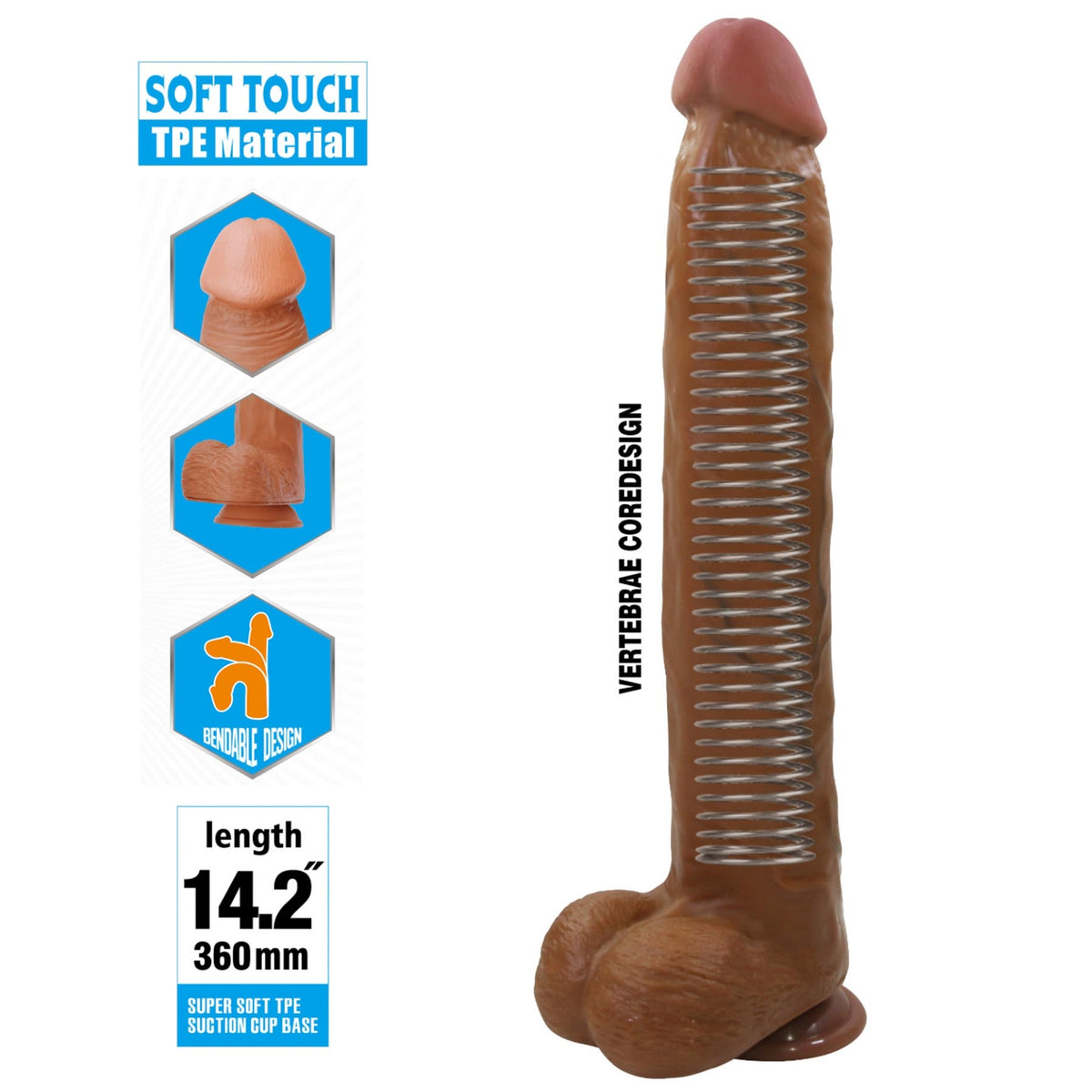 Mīksts, lielizmēra dildo Pretty Love Dany (36 cm) (produkta raksturojums)
