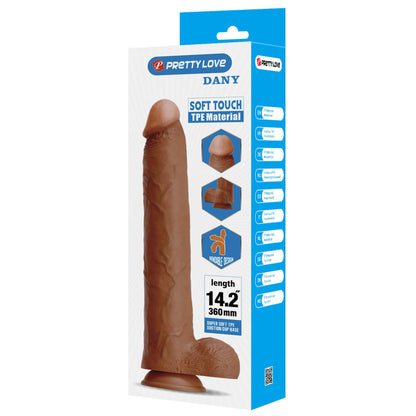 Mīksts, lielizmēra dildo Pretty Love Dany (36 cm) (preces iepakojums)