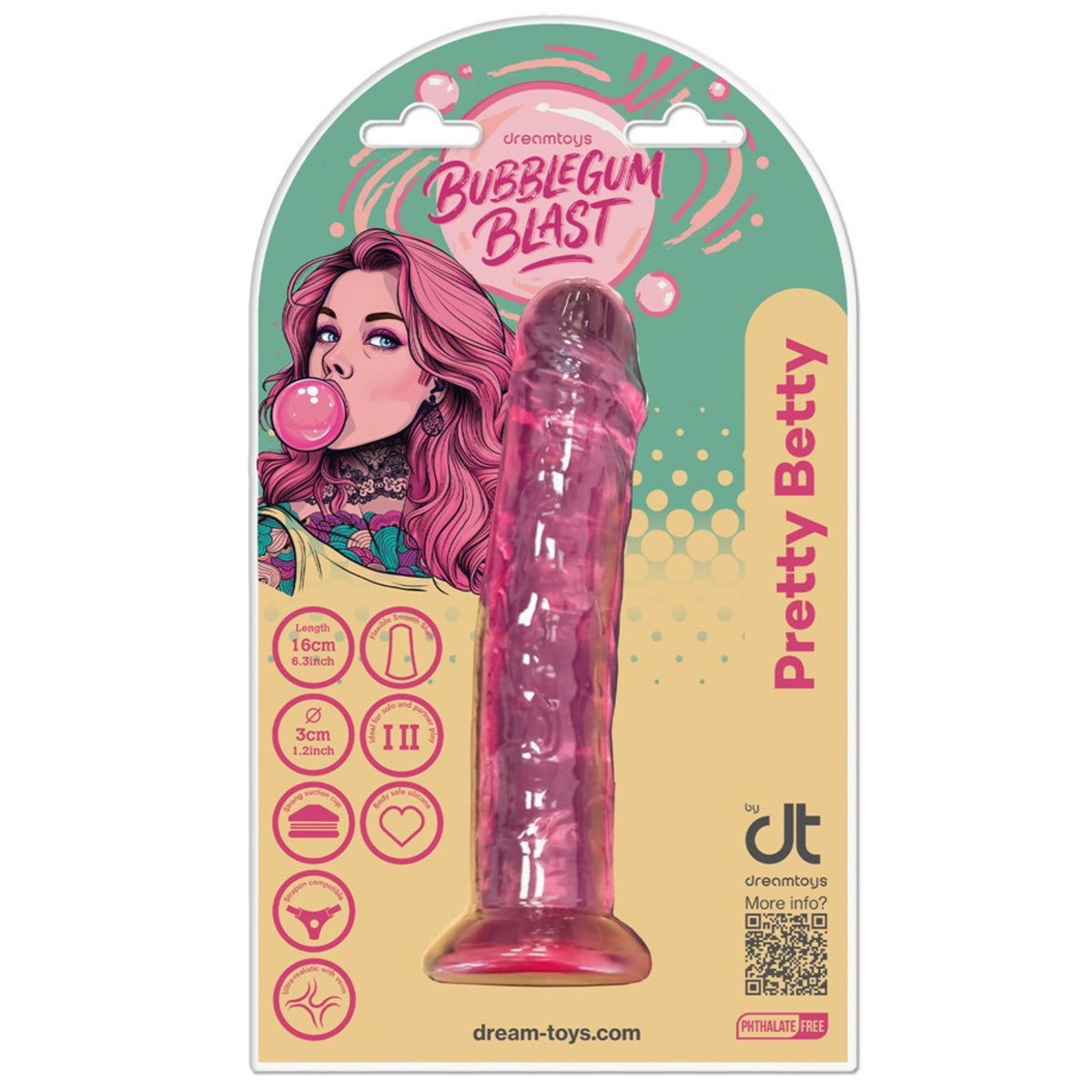 Dildo Bubblegum Blast, Pretty Betty (16 cm) (preces iepakojums)