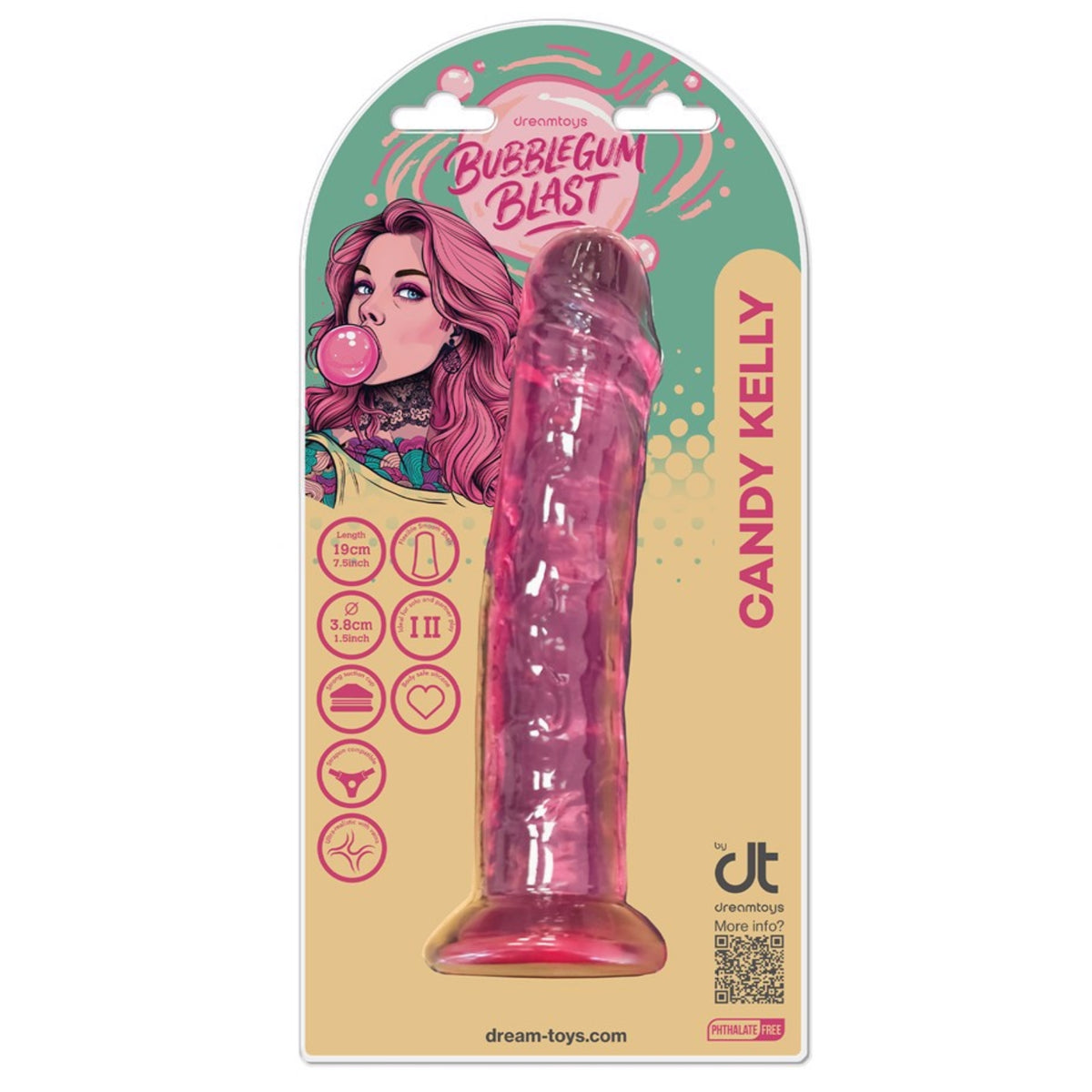 Dildo Bubblegum Blast, Candy Kelly (19 cm) (preces iepakojums)