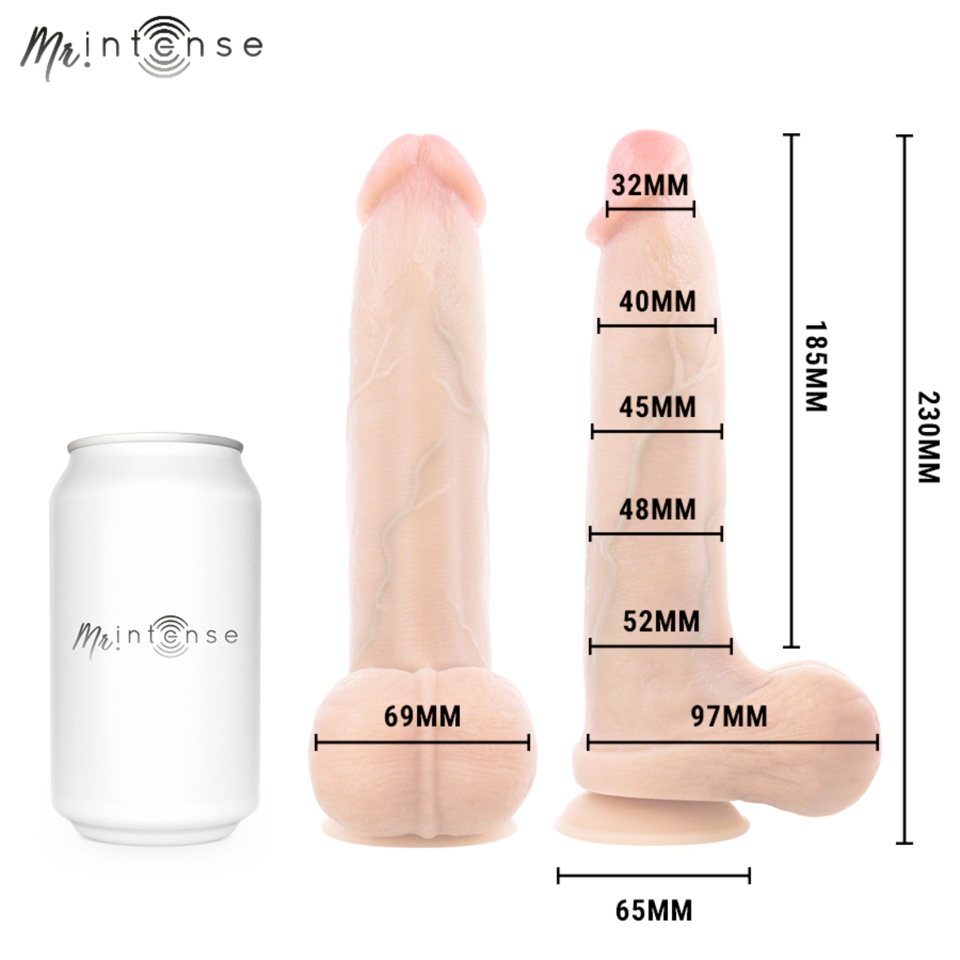 MR INTENSE Bruce L silikona dildo izmēri un 23 cm kopējais garums
