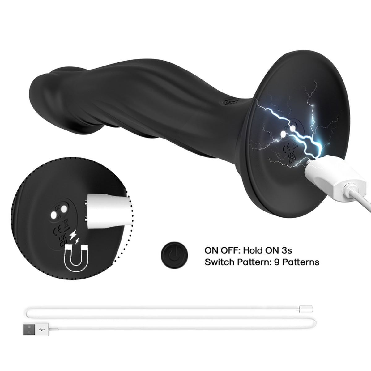 Vibrējošs silikona dildo BS SMART Optimus Black (18.6 cm) (preces uzlāde)