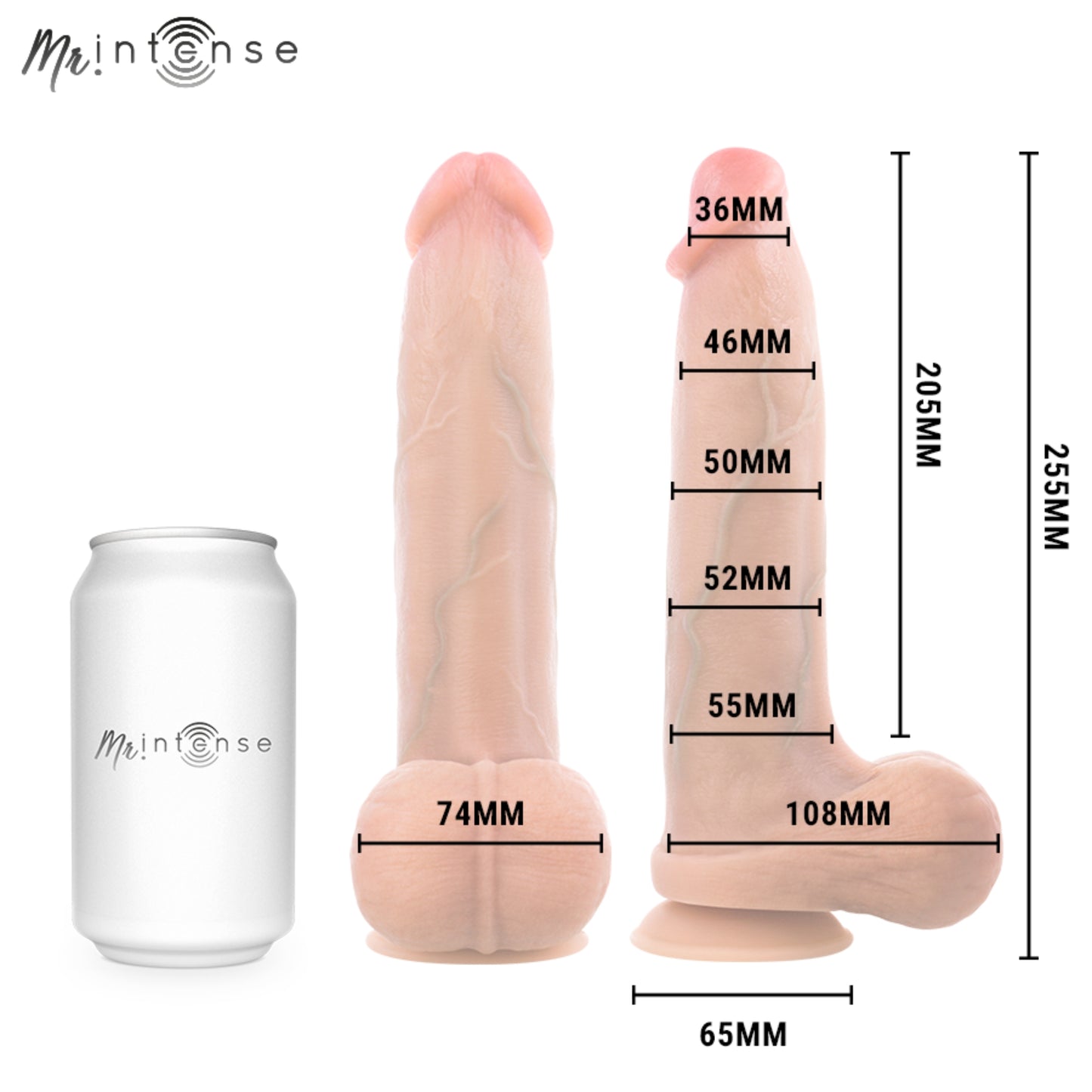 MR INTENSE Bruce XL silikona dildo izmēri un 25,5 cm kopējais garums