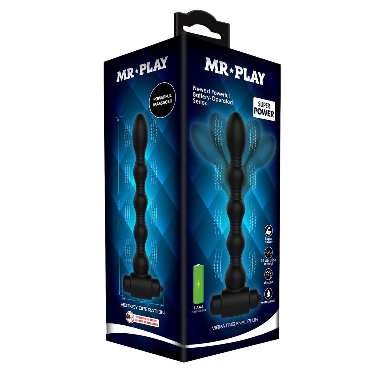 Silikona anālais vibrators MR PLAY (vibratora iepakojums)