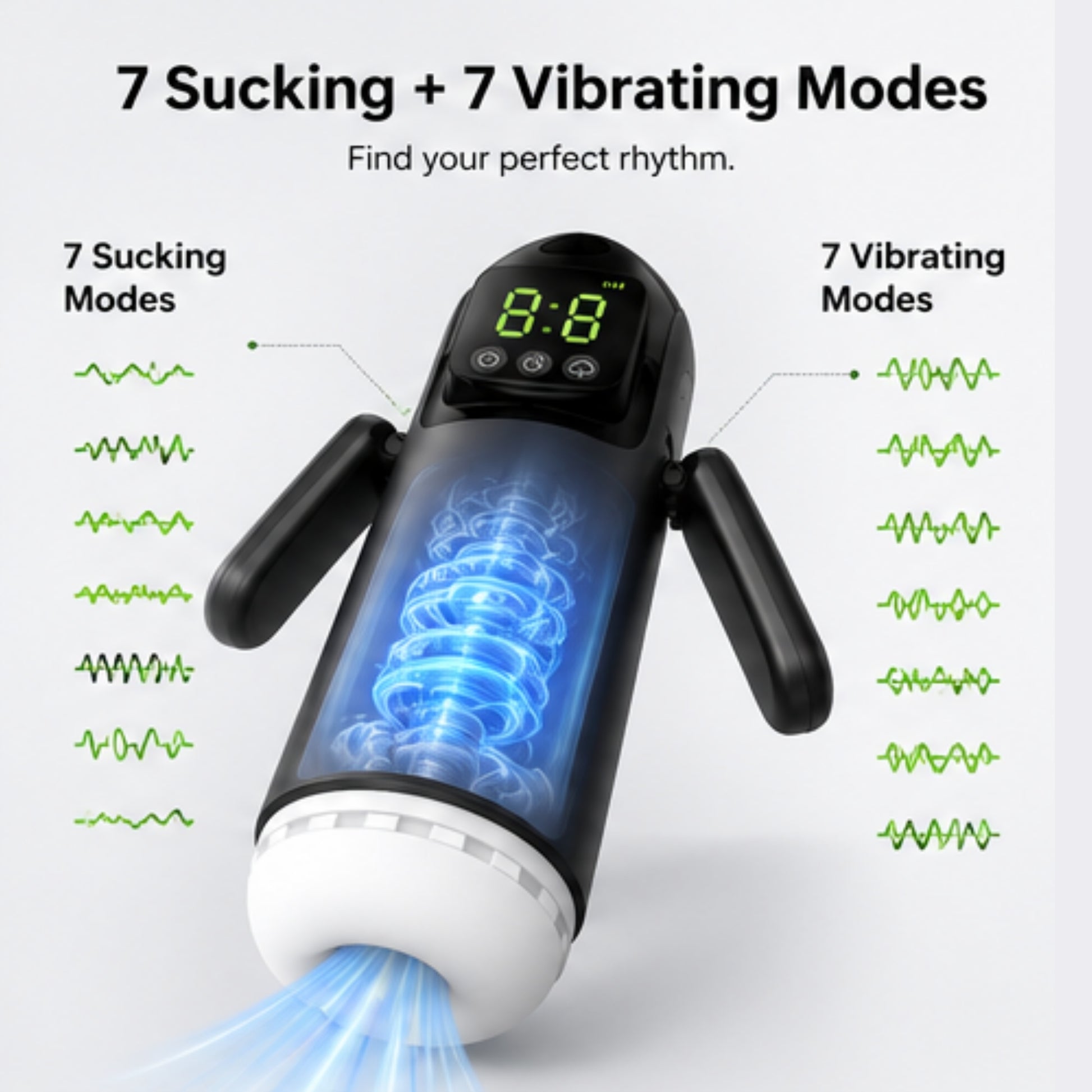 BS SMART masturbators ar 7 sūkšanas un 7 vibrācijas režīmiem