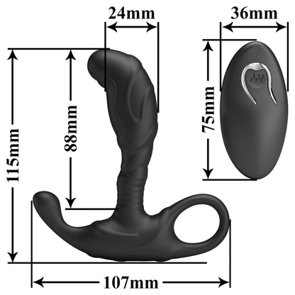 Silikona prostatas masieris ar tālvadības pulti MR PLAY (preces izmēri)