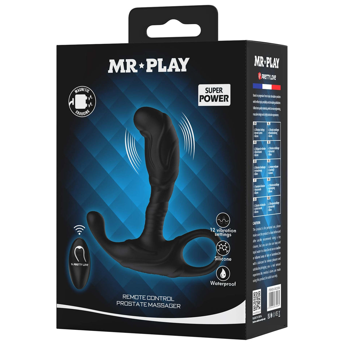 Silikona prostatas masieris ar tālvadības pulti MR PLAY (preces iepakojums)