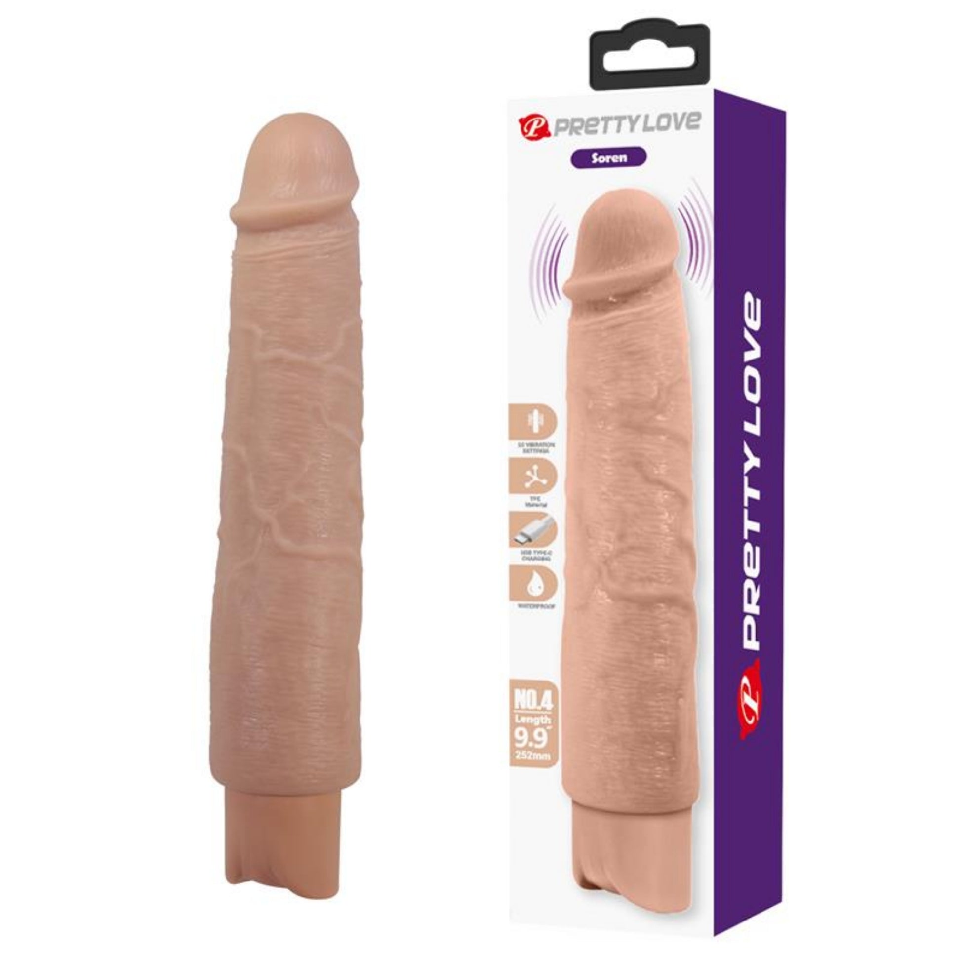 PRETTY LOVE Soren reālistisks vibrējošs dildo 25 cm ar iepakojumu