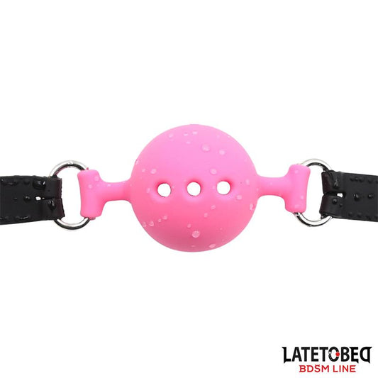 LATETOBED BDSM LINE - Розовый силиконовый дышащий кляп регулируемый (4 см)