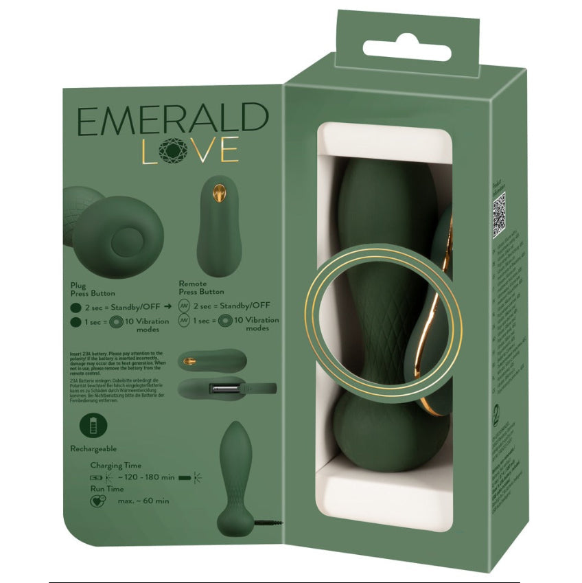 Emerald Love anālais vibrators ar tālvadības pulti