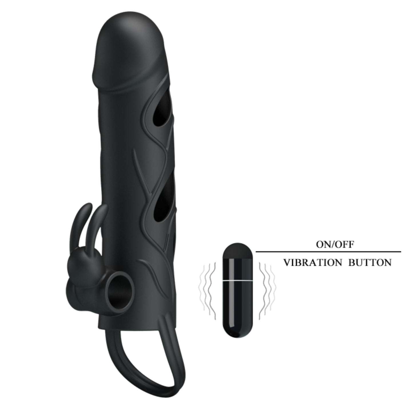 PRETTY LOVE Silicone penis sleeve with vibrating clitoral stimulator