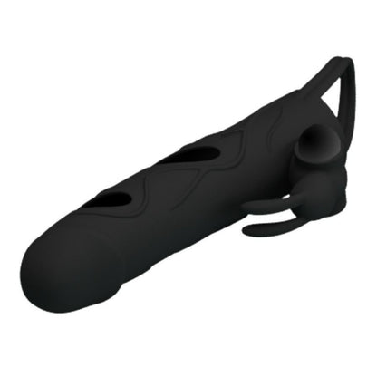 PRETTY LOVE Silicone penis sleeve with vibrating clitoral stimulator