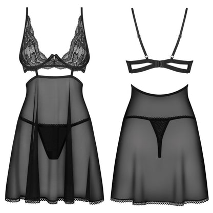 Obsessive Nutris melns babydoll ar mežģīņu bļodiņām – produkta skats