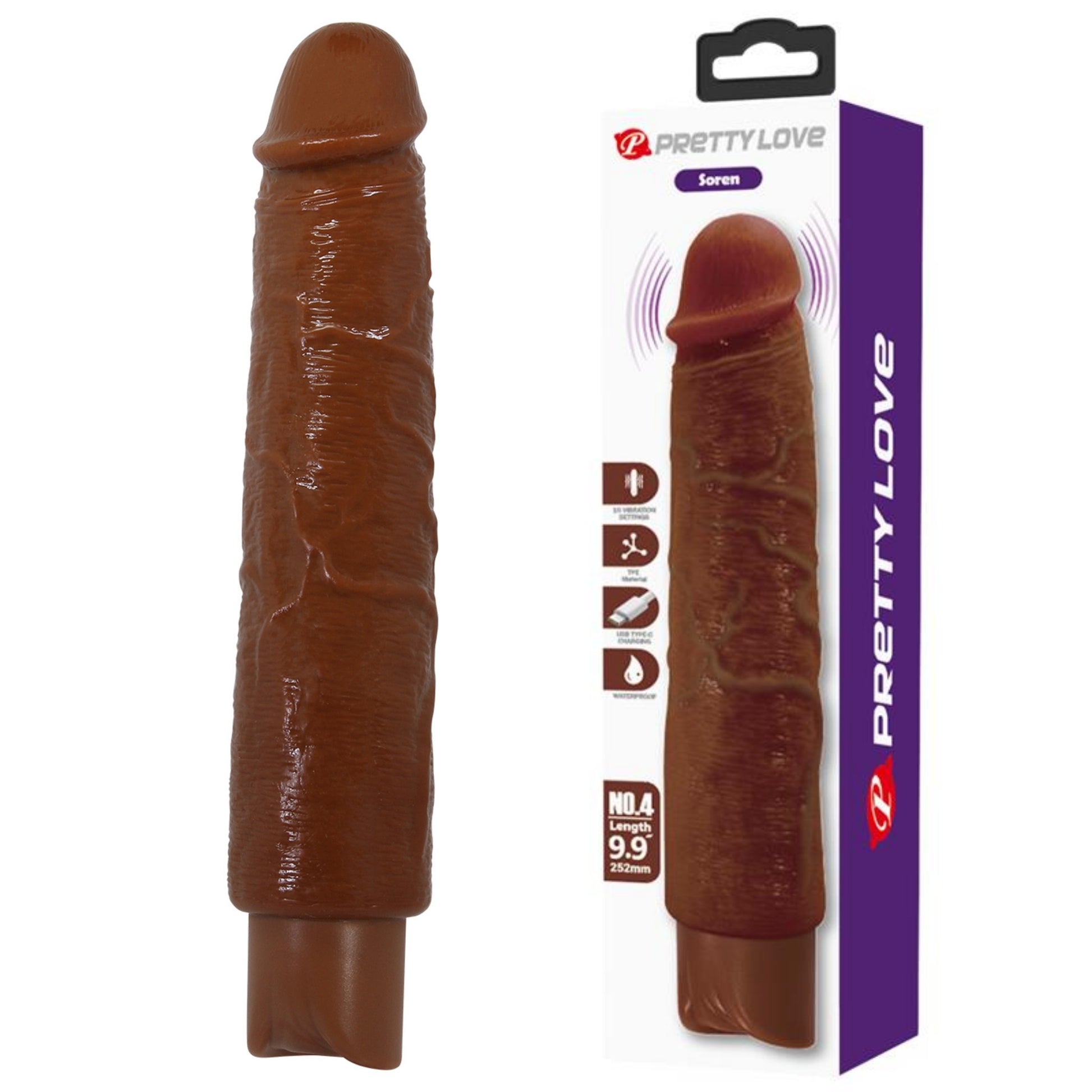 PRETTY LOVE Soren tikroviškas vibruojantis dildo 25 cm su pakuote