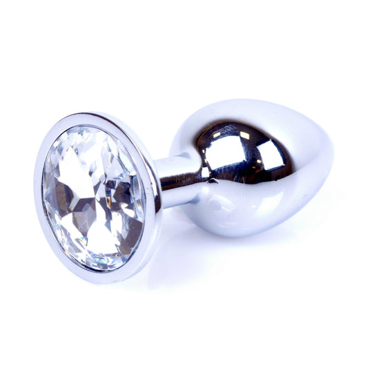 BS metāla anālais spraudnis ar caurspīdīgu dimantu (7 cm)