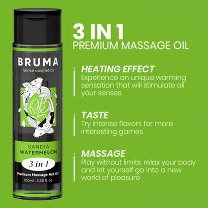 Sildoša masāžas eļļa 3in1 ar arbūza garšu (100 ml) – BRUMA Premium – produkta detaļas