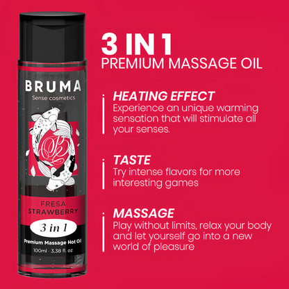 Sildoša masāžas eļļa 3in1 ar zemeņu garšu (100 ml) – BRUMA Premium – produkta detaļas