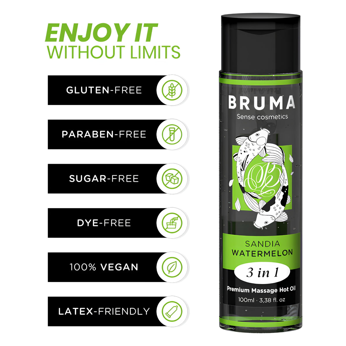 Sildoša masāžas eļļa 3in1 ar arbūza garšu (100 ml) – BRUMA Premium – dizaina skats