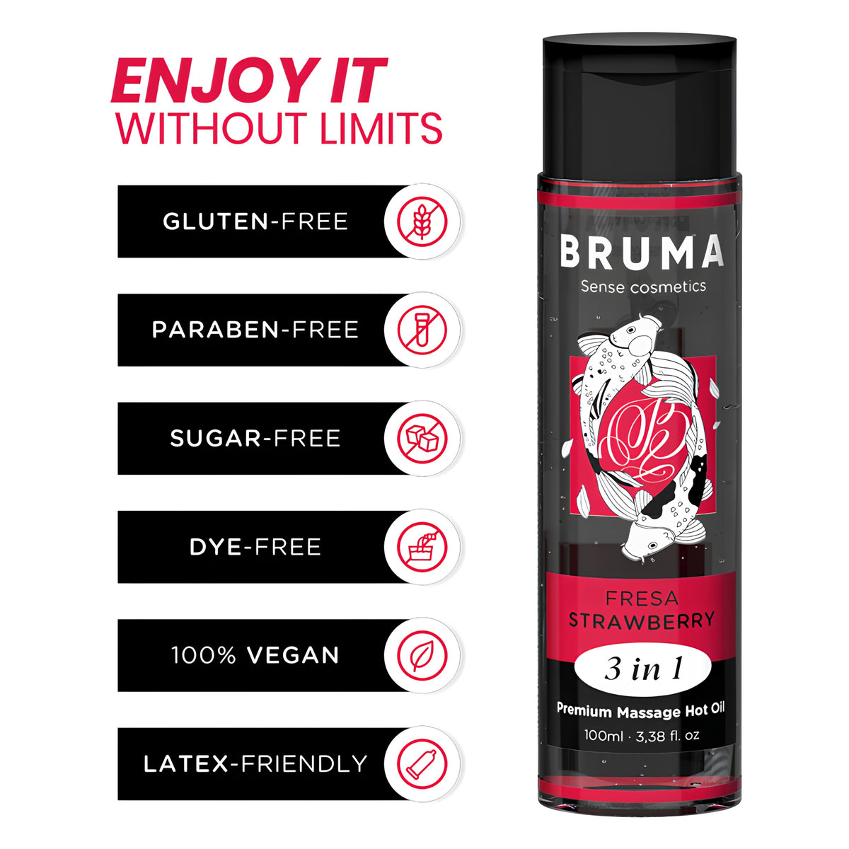 Sildoša masāžas eļļa 3in1 ar zemeņu garšu (100 ml) – BRUMA Premium – dizaina skats