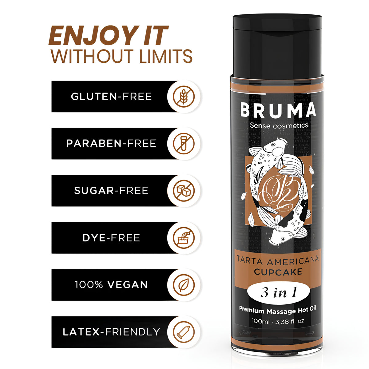 Sildoša masāžas eļļa 3in1 ar muffin garšu (100 ml) – BRUMA Premium – dizaina skats