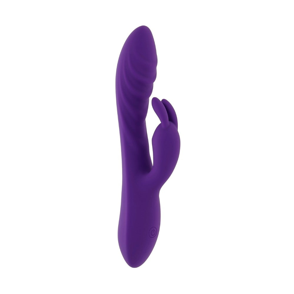 Silikona vibrators ar klitora stimulatoru violets (Divi motori, 10 režīmi) – Evolved Wavy Rabbit