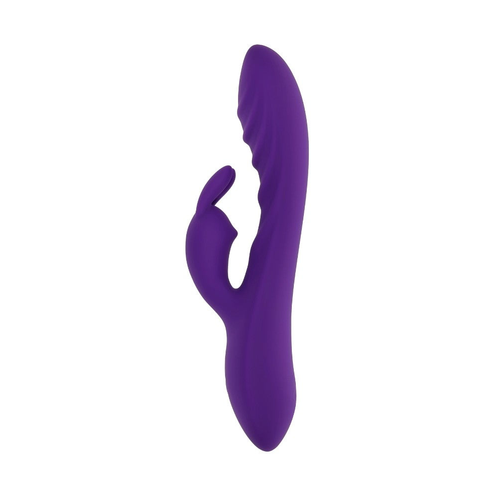 Silikona vibrators ar klitora stimulatoru violets (Divi motori, 10 režīmi) – Evolved Wavy Rabbit