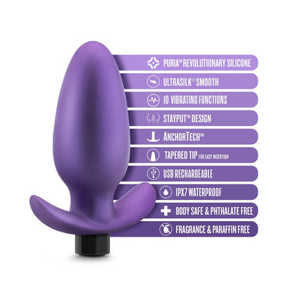 Vibrējošs silikona anālais spraudnis violets (8.9 cm) – Blush Matrix Excelsior