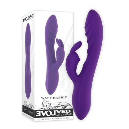 Silikona vibrators ar klitora stimulatoru violets (Divi motori, 10 režīmi) – Evolved Wavy Rabbit