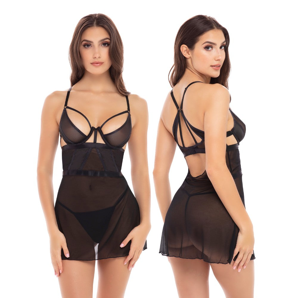 Erotisks naktsveļas komplekts 2 in 1 - Rene Rofe melns (babydoll + stringi)