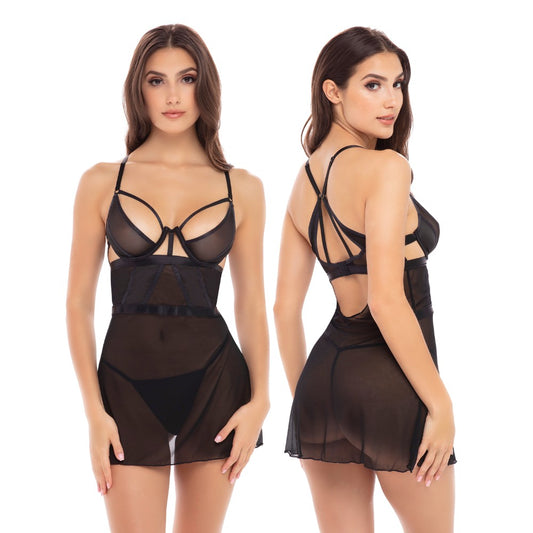 Erotisks naktsveļas komplekts 2 in 1 - Rene Rofe melns (babydoll + stringi)