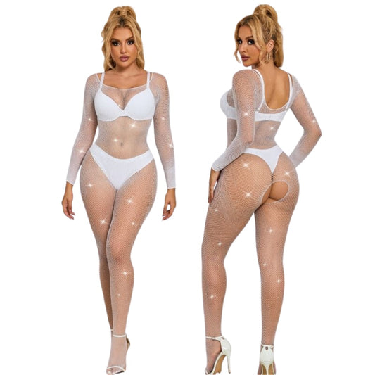 SUBBLIME - Tīkla bodystocking ar dimantiem un izgriezumiem (viens izmērs)