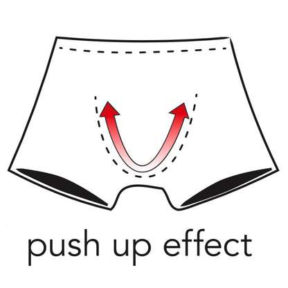 Vīriešu bokseršortu push-up efekta un paceļošās priekšpuses ilustrācija