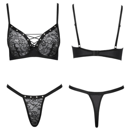 Cottelli Lingerie melns mežģīņu krūšturis un stringi – produkta skats