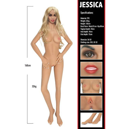 Doll Jesicca - Pilna Auguma Reālistiska Lelle Masturbators 160 cm - 32 kg