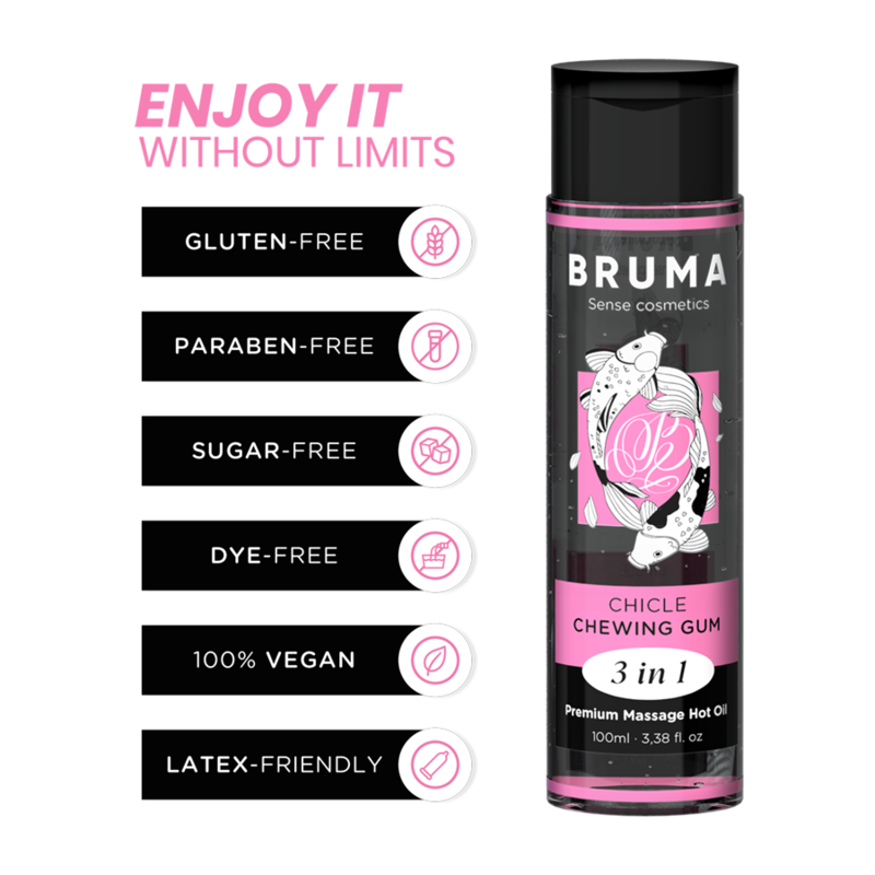 Warming Massage Oil 3in1 with Chewing Gum Flavor (100 ml) – BRUMA Premium
