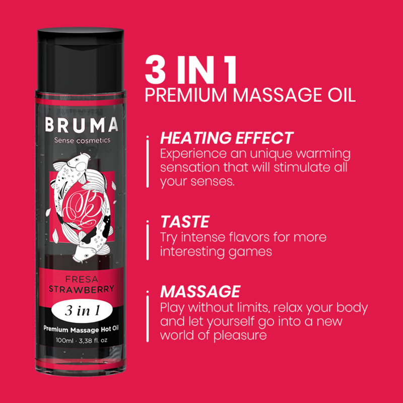 Warming massage oil 3in1 with strawberry flavor (100 ml) – BRUMA Premium