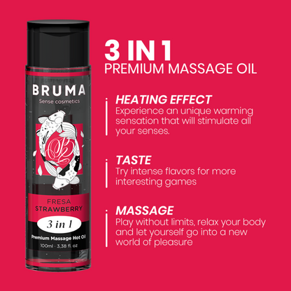 Warming massage oil 3in1 with strawberry flavor (100 ml) – BRUMA Premium