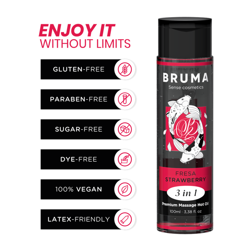 Warming massage oil 3in1 with strawberry flavor (100 ml) – BRUMA Premium
