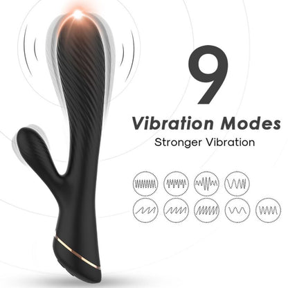 Black Silicone Vibrator with Clitoris Stimulator