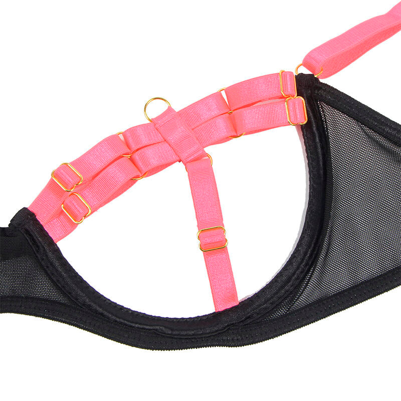 SUBBLIME 955298 bra set with neck strap and leg accessories, fluorescent pink (S/M)
