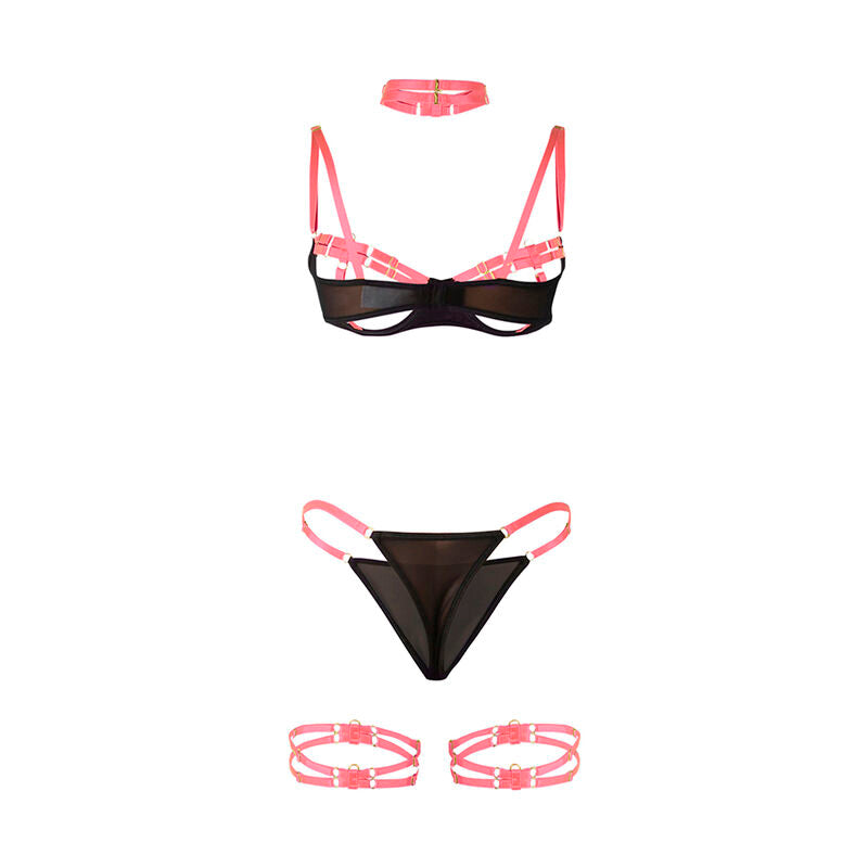 SUBBLIME 955298 bra set with neck strap and leg accessories, fluorescent pink (S/M)