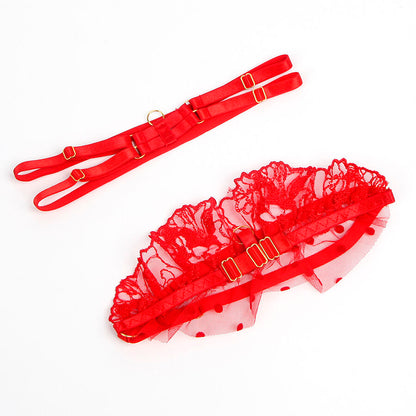 Red Lace Lingerie Set with Garters - Natalie (S/M)