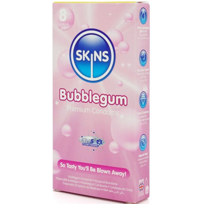 SKINS Bubblegum Premium prezervatīvi ar košļājamās gumijas aromātu – 8 gab